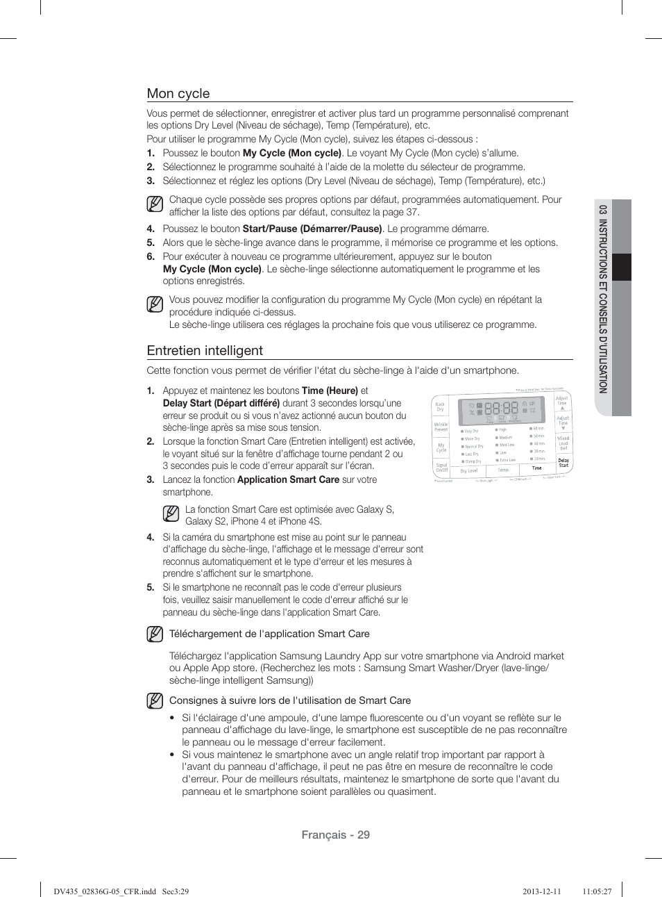 Mon cycle, Entretien intelligent | Samsung DV435ETGJWR-A1 User Manual | Page 77 / 144