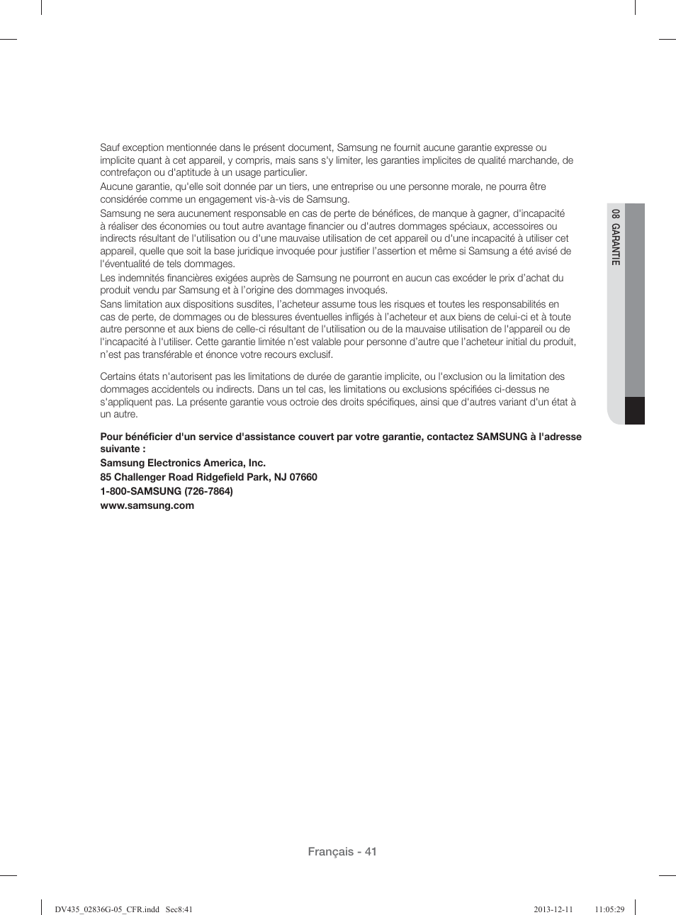 Français - 41 | Samsung DV435ETGJWR-A1 User Manual | Page 89 / 144