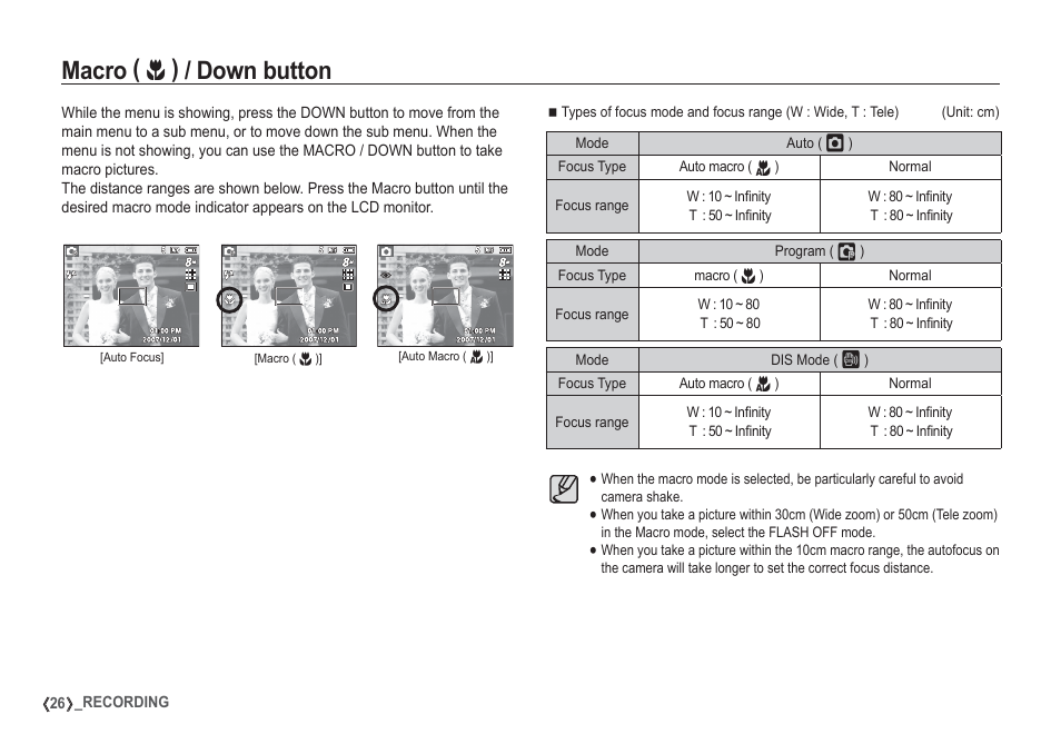 Macro, Down button | Samsung EC-S860ZSBA-US User Manual | Page 27 / 94