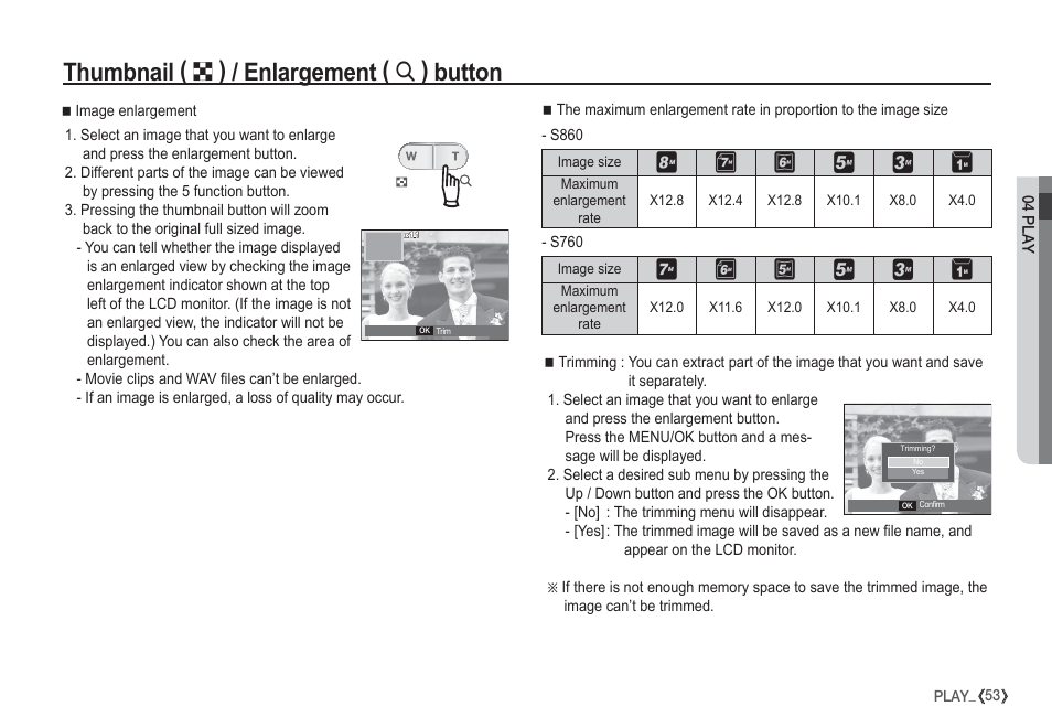 Thumbnail, Enlargement, Button | Samsung EC-S860ZSBA-US User Manual | Page 54 / 94