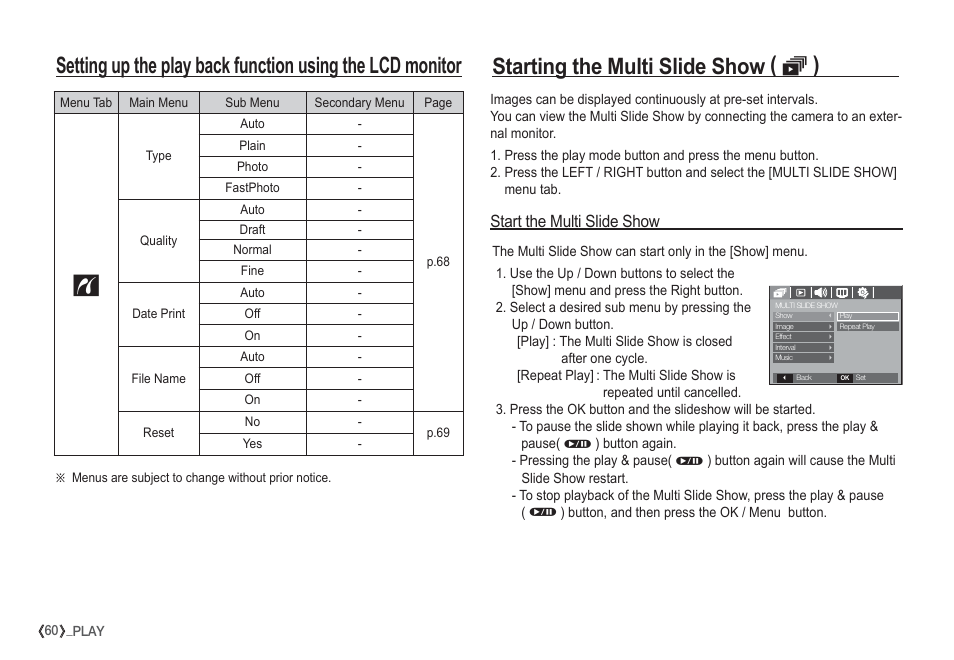 Starting the multi slide show ( ❸ ), Start the multi slide show | Samsung EC-S860ZSBA-US User Manual | Page 61 / 94