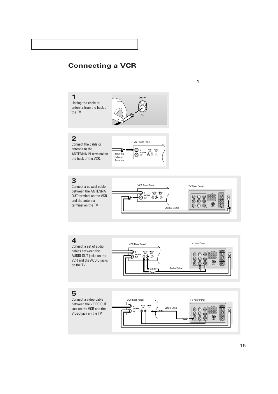 Connecting a vcr | Samsung TXP2728X-XAC User Manual | Page 15 / 64