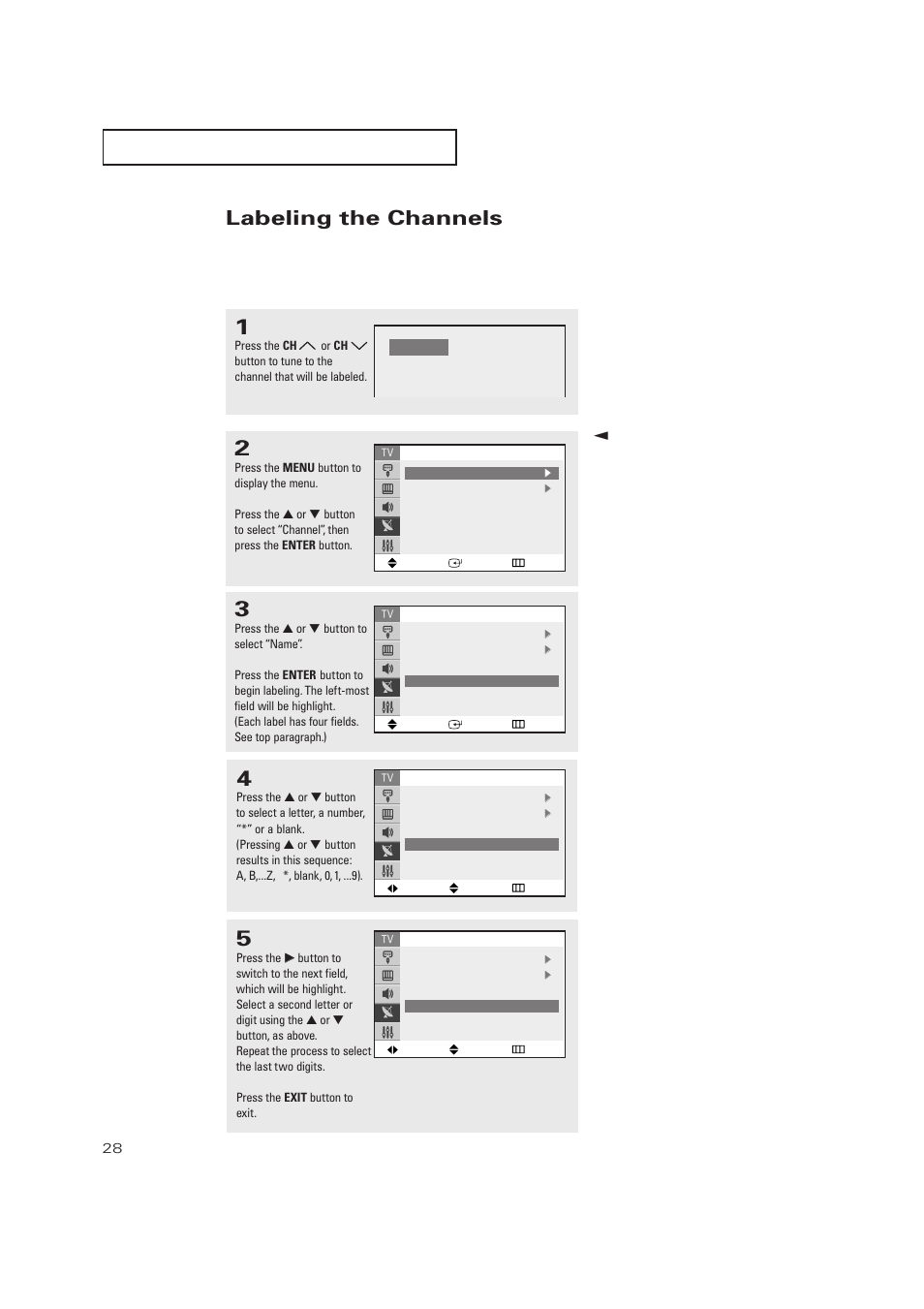Labeling the channels | Samsung TXP2728X-XAC User Manual | Page 28 / 64