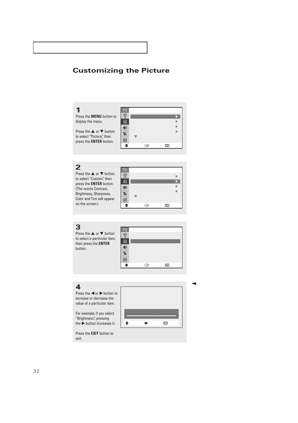 Customizing the picture | Samsung TXP2728X-XAC User Manual | Page 32 / 64