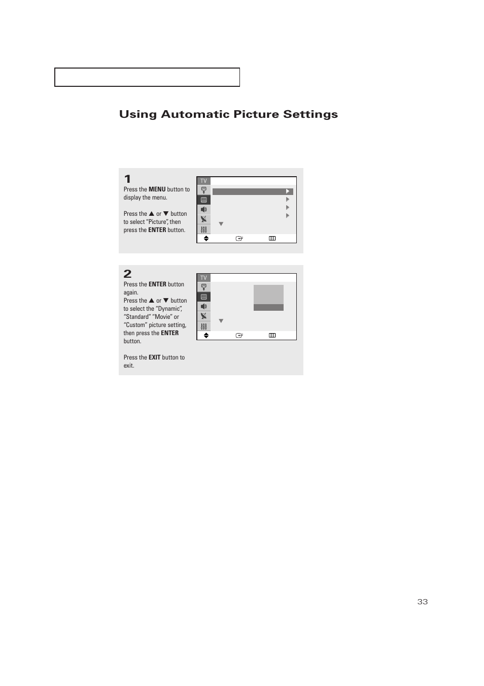 Using automatic picture settings | Samsung TXP2728X-XAC User Manual | Page 33 / 64
