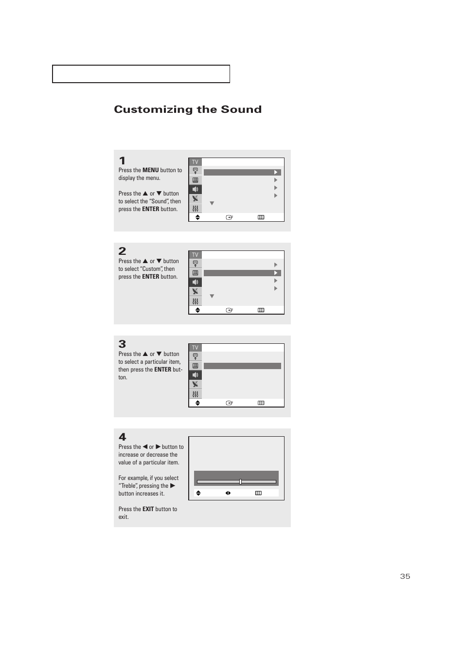 Customizing the sound | Samsung TXP2728X-XAC User Manual | Page 35 / 64