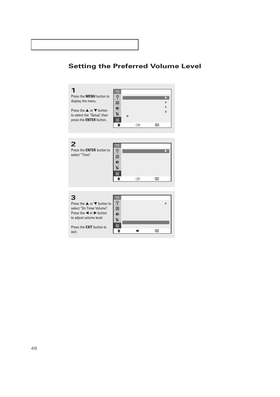 Setting the preferred volume level | Samsung TXP2728X-XAC User Manual | Page 48 / 64