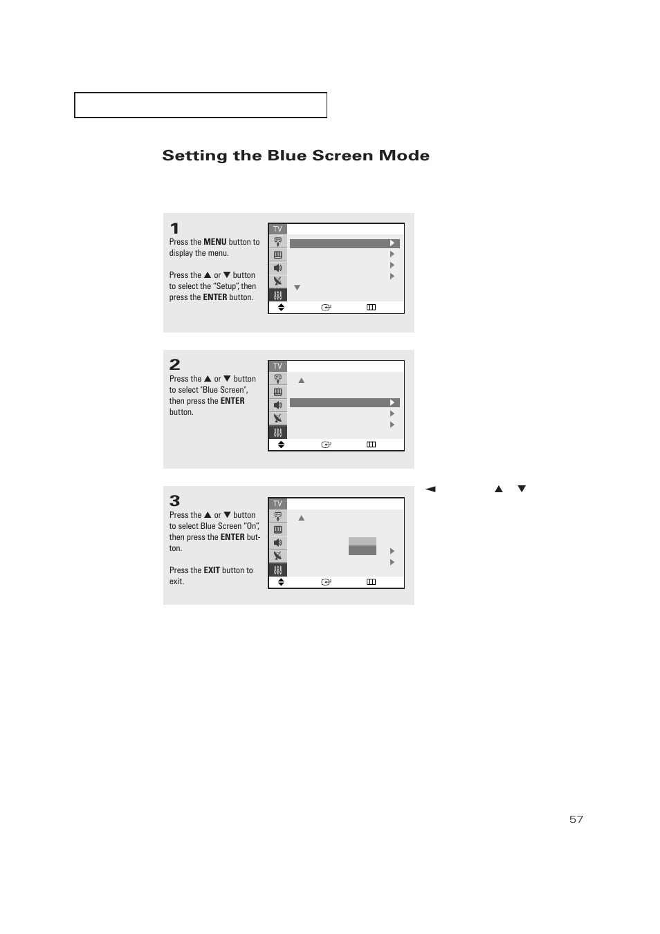 Setting the blue screen mode | Samsung TXP2728X-XAC User Manual | Page 57 / 64