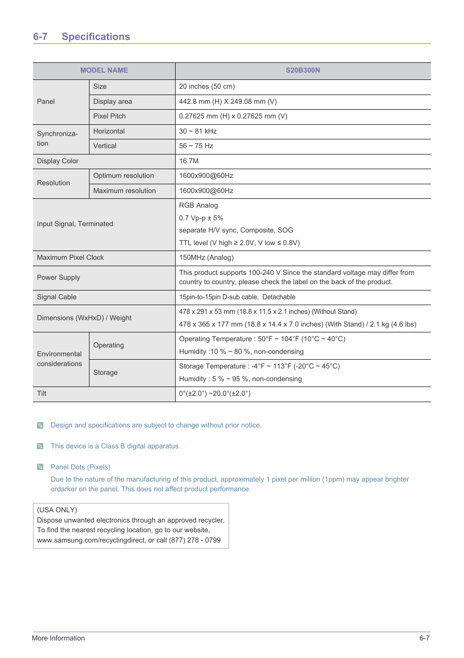7 specifications | Samsung LS24B300HL-ZA User Manual | Page 60 / 92
