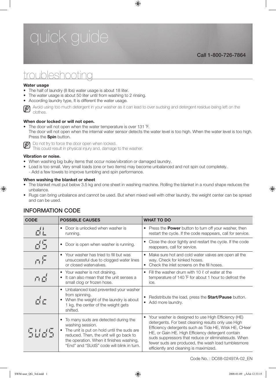 Samsung WF338AAB-XAA User Manual | 2 pages