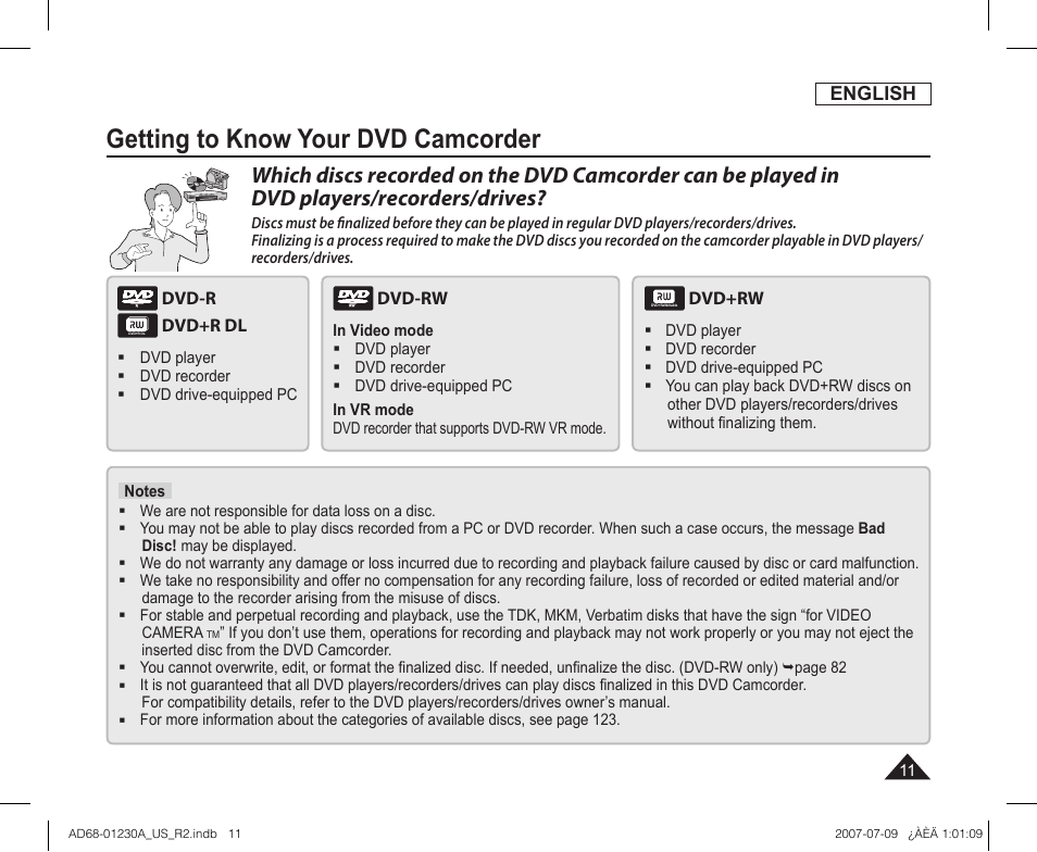 Getting to know your dvd camcorder, English | Samsung SC-DC575-XAA User Manual | Page 11 / 128