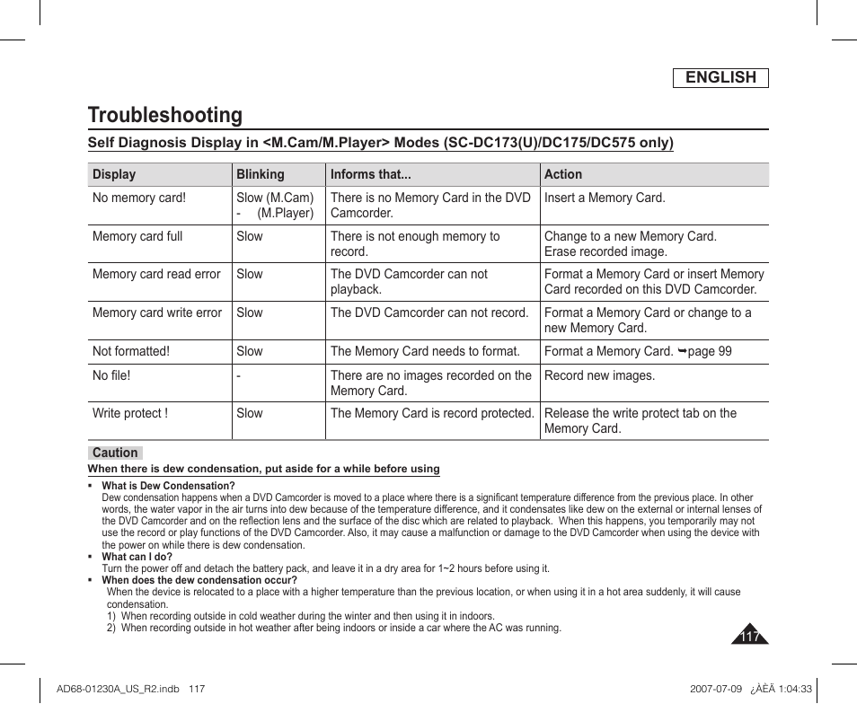 Troubleshooting | Samsung SC-DC575-XAA User Manual | Page 117 / 128