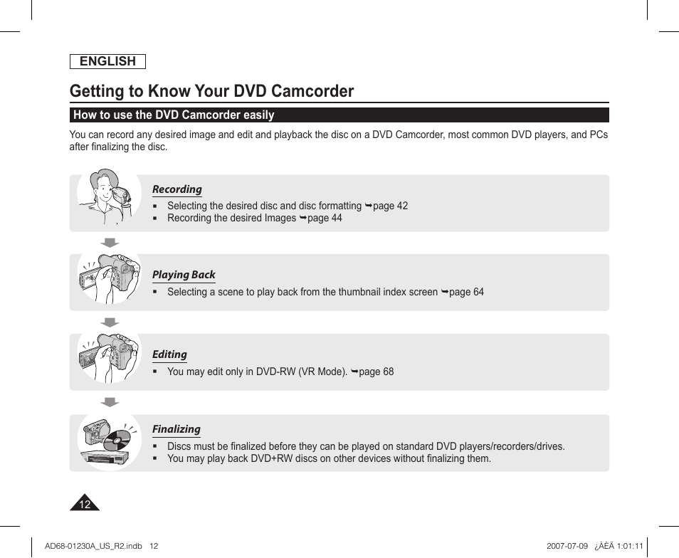 How to use the dvd camcorder easily, Getting to know your dvd camcorder | Samsung SC-DC575-XAA User Manual | Page 12 / 128