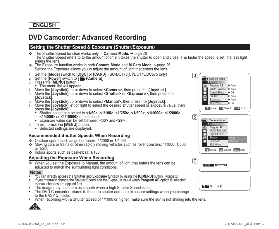 Dvd camcorder: advanced recording, English | Samsung SC-DC575-XAA User Manual | Page 52 / 128