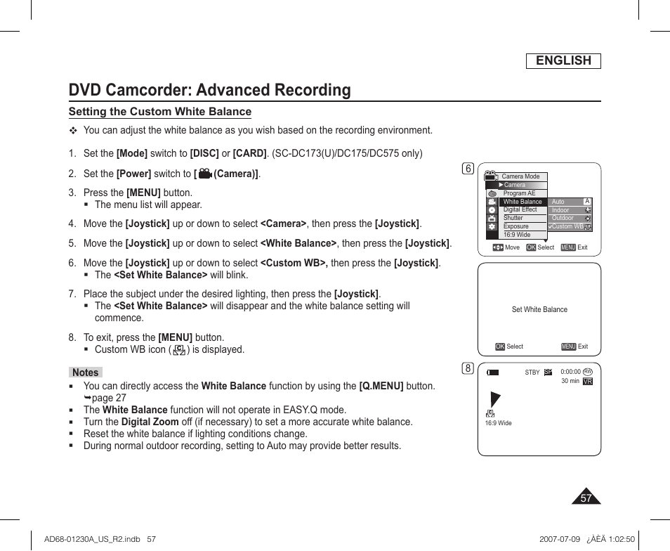 Dvd camcorder: advanced recording, English | Samsung SC-DC575-XAA User Manual | Page 57 / 128