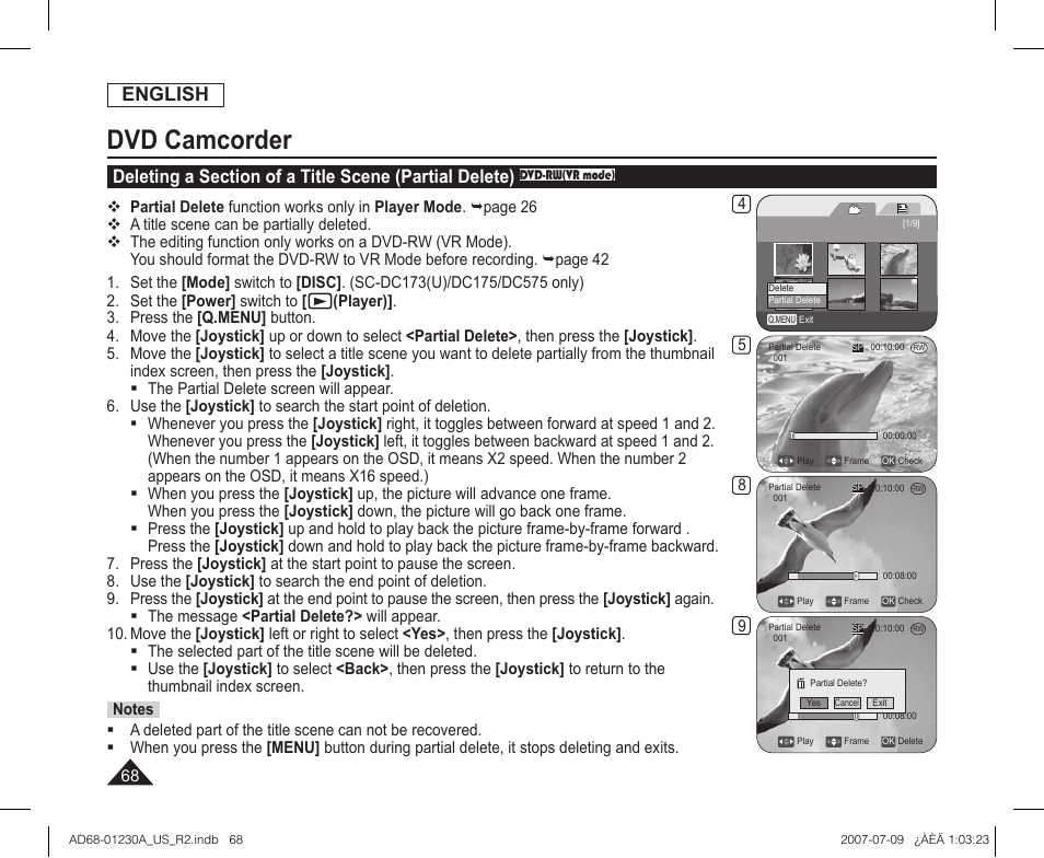 Dvd camcorder, English | Samsung SC-DC575-XAA User Manual | Page 68 / 128