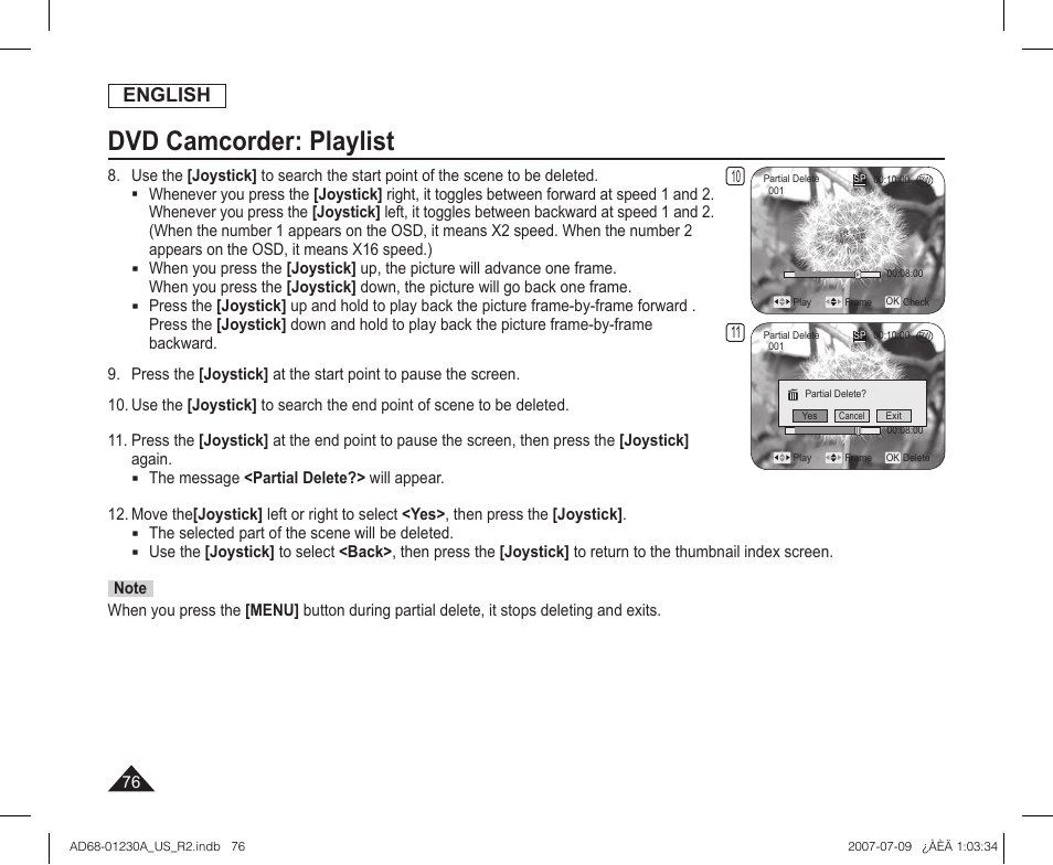 Dvd camcorder: playlist, English | Samsung SC-DC575-XAA User Manual | Page 76 / 128