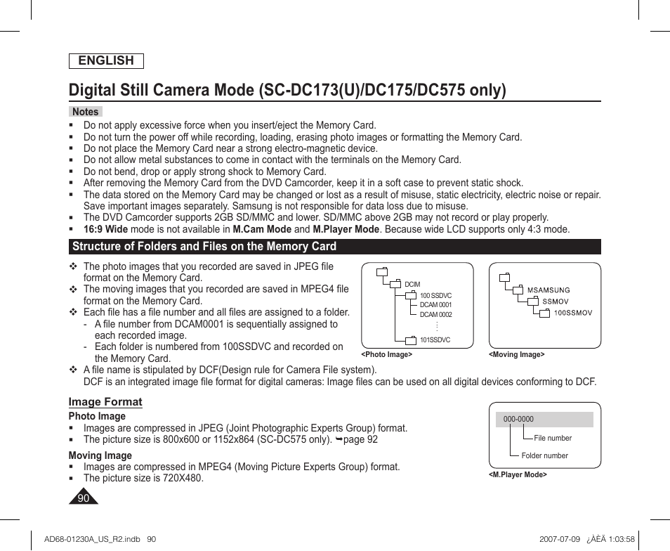 Structure of folders and files on the memory card | Samsung SC-DC575-XAA User Manual | Page 90 / 128