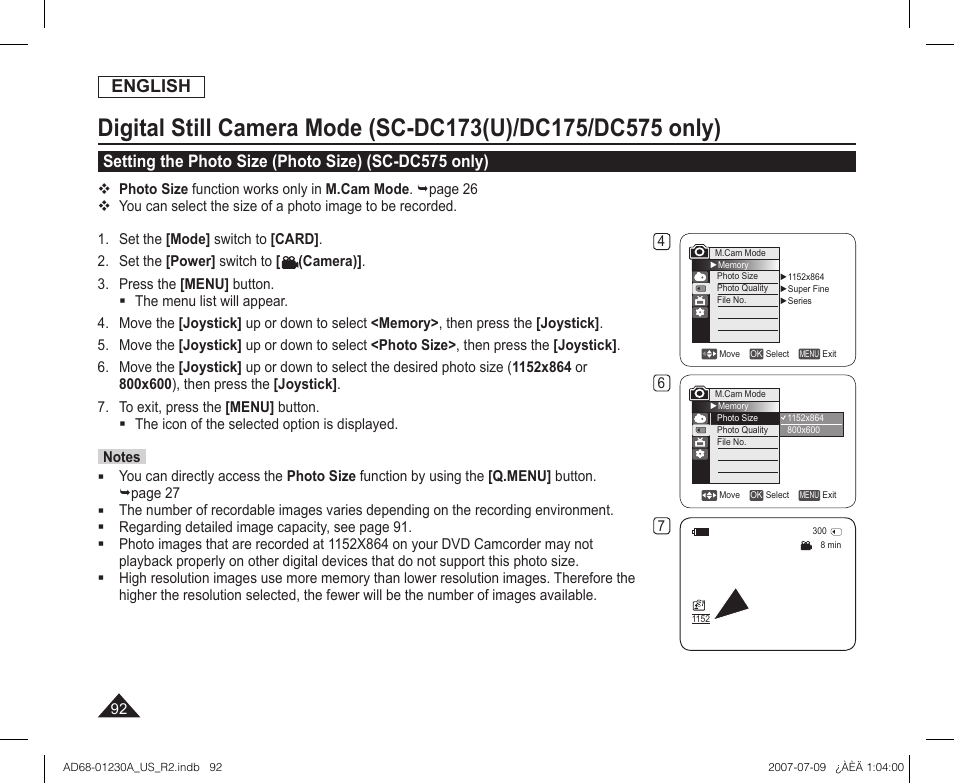 English | Samsung SC-DC575-XAA User Manual | Page 92 / 128