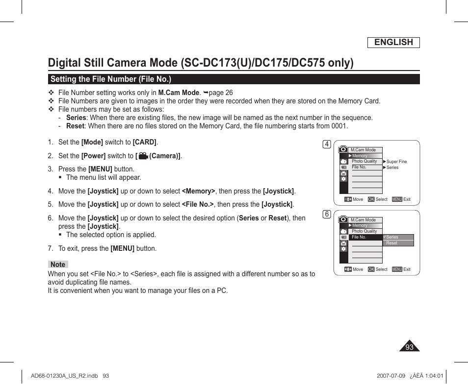 Setting the file number (file no.), English | Samsung SC-DC575-XAA User Manual | Page 93 / 128