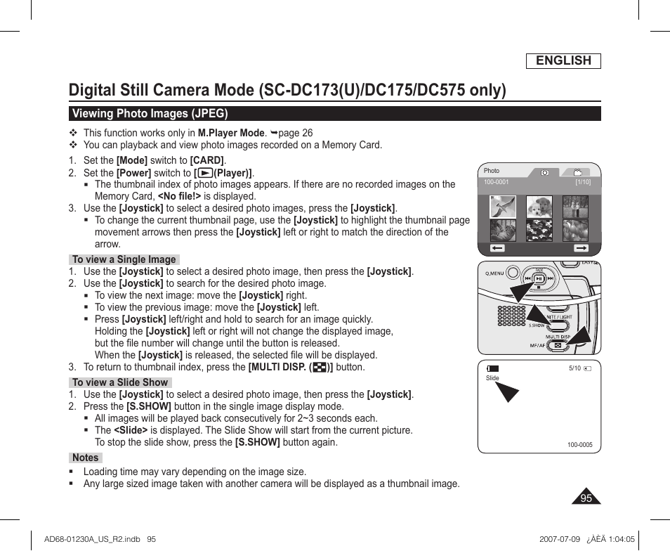 Viewing photo images (jpeg) | Samsung SC-DC575-XAA User Manual | Page 95 / 128