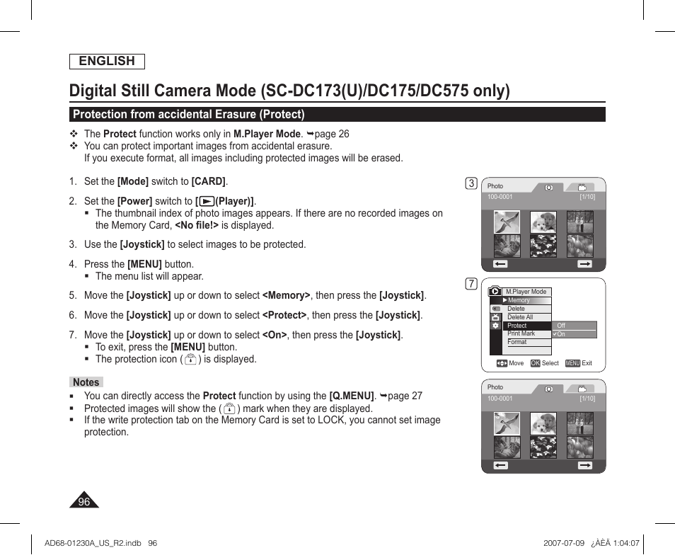 Protection from accidental erasure (protect), English | Samsung SC-DC575-XAA User Manual | Page 96 / 128