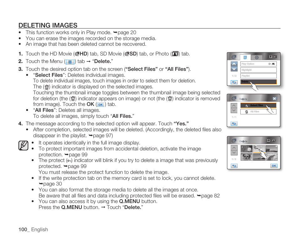 Deleting images | Samsung HMX-H105BN-XAA User Manual | Page 114 / 147