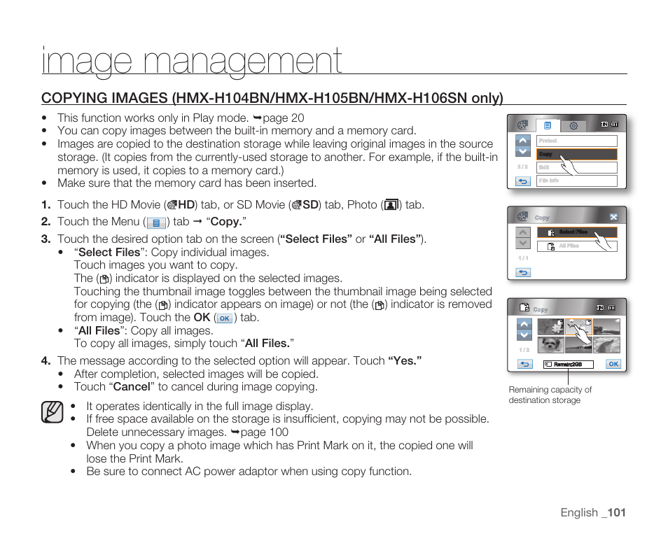 Image management | Samsung HMX-H105BN-XAA User Manual | Page 115 / 147