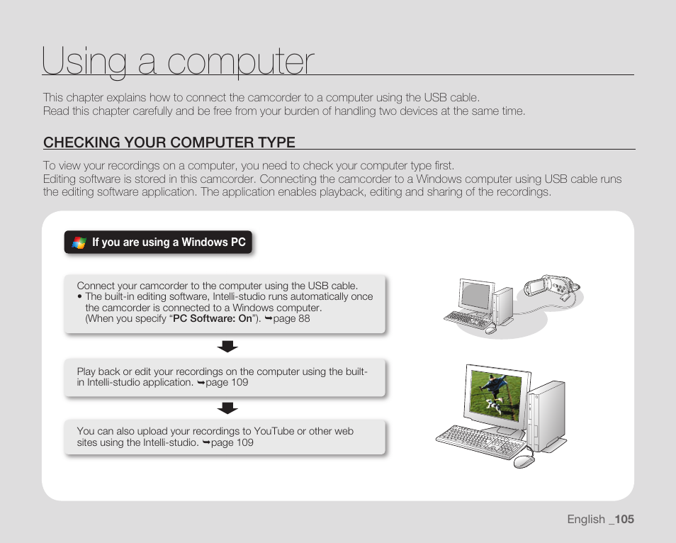 Using a computer, Checking your computer type | Samsung HMX-H105BN-XAA User Manual | Page 119 / 147