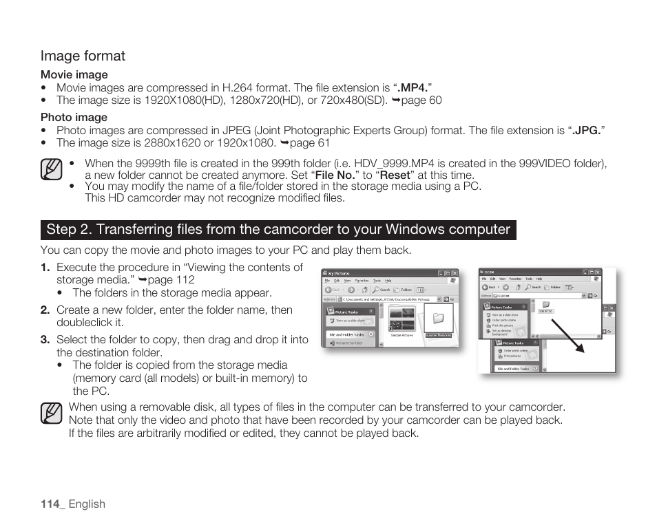 Image format | Samsung HMX-H105BN-XAA User Manual | Page 128 / 147