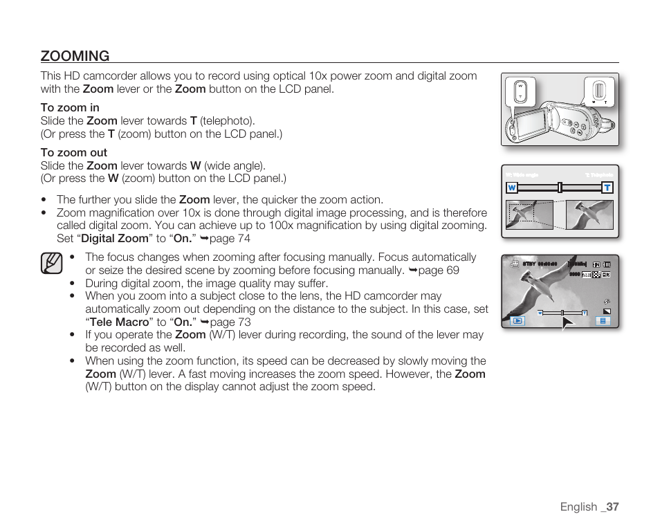 Zooming | Samsung HMX-H105BN-XAA User Manual | Page 51 / 147