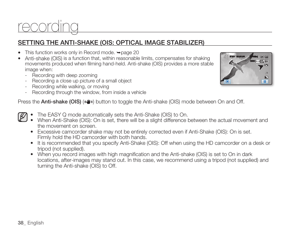 Recording | Samsung HMX-H105BN-XAA User Manual | Page 52 / 147