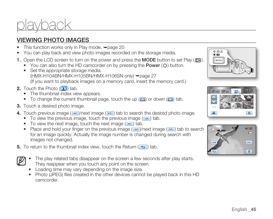 Viewing photo images, Playback | Samsung HMX-H105BN-XAA User Manual | Page 59 / 147