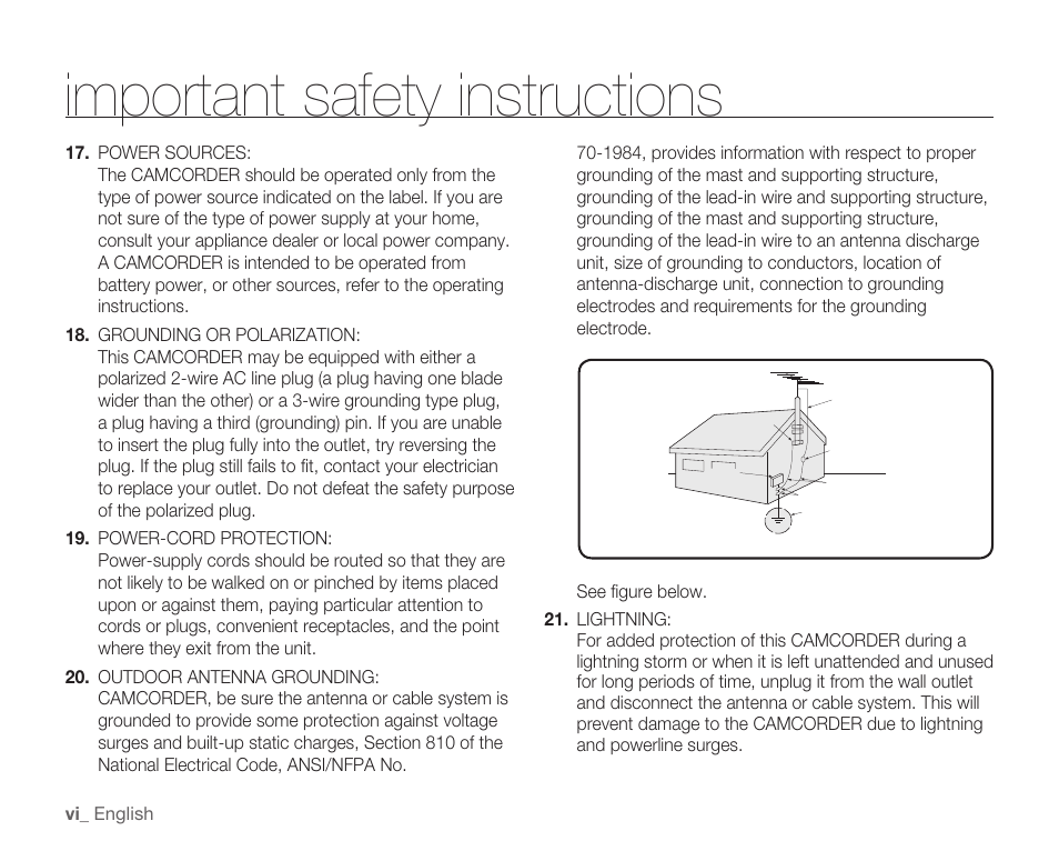 Important safety instructions | Samsung HMX-H105BN-XAA User Manual | Page 6 / 147