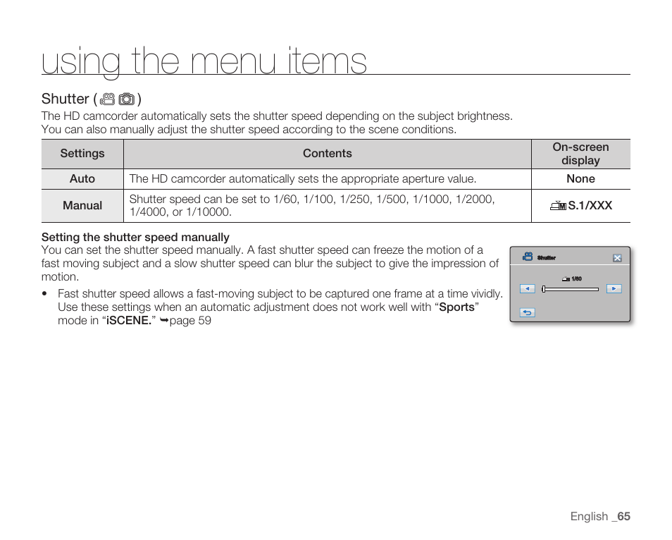 Using the menu items | Samsung HMX-H105BN-XAA User Manual | Page 79 / 147