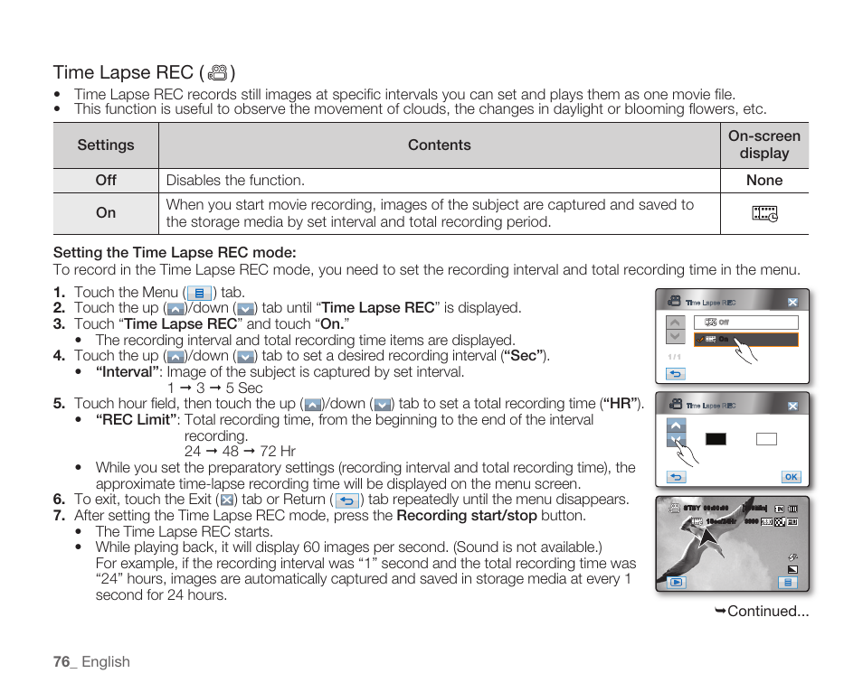 Time lapse rec ( ) | Samsung HMX-H105BN-XAA User Manual | Page 90 / 147