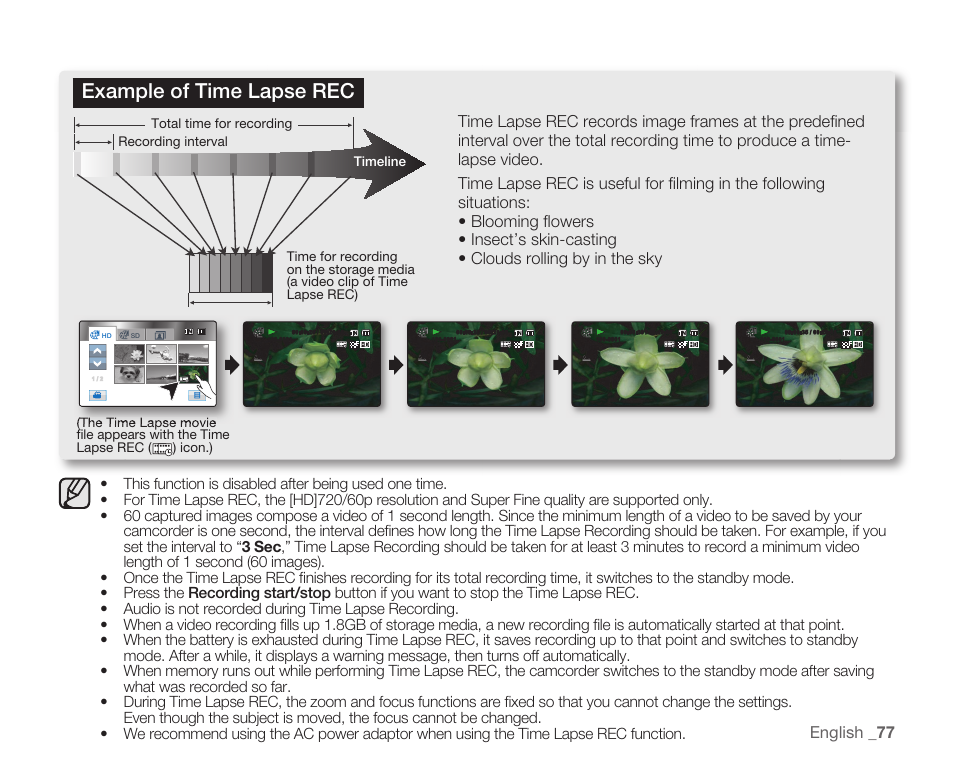 Example of time lapse rec | Samsung HMX-H105BN-XAA User Manual | Page 91 / 147