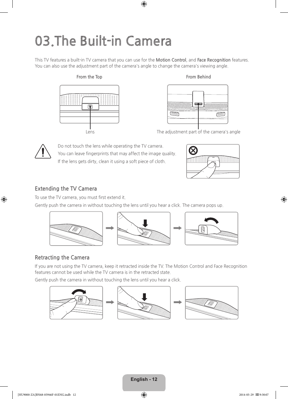 The built-in camera | Samsung UN78HU9000FXZA User Manual | Page 12 / 43