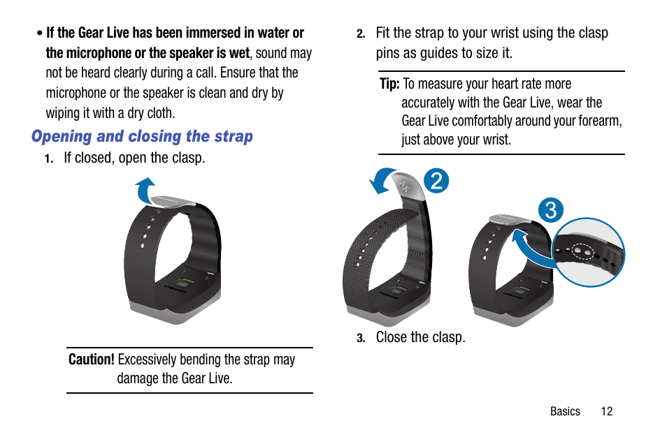 Opening and closing the strap | Samsung SM-R3820ZKAXAR User Manual | Page 17 / 49
