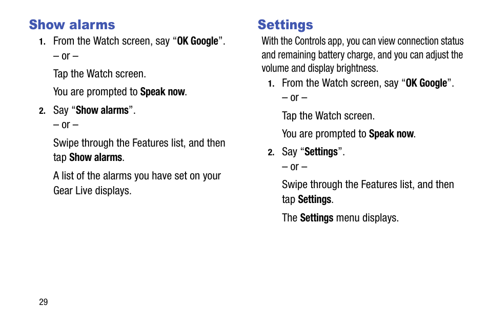 Show alarms, Settings, Show alarms settings | Samsung SM-R3820ZKAXAR User Manual | Page 34 / 49