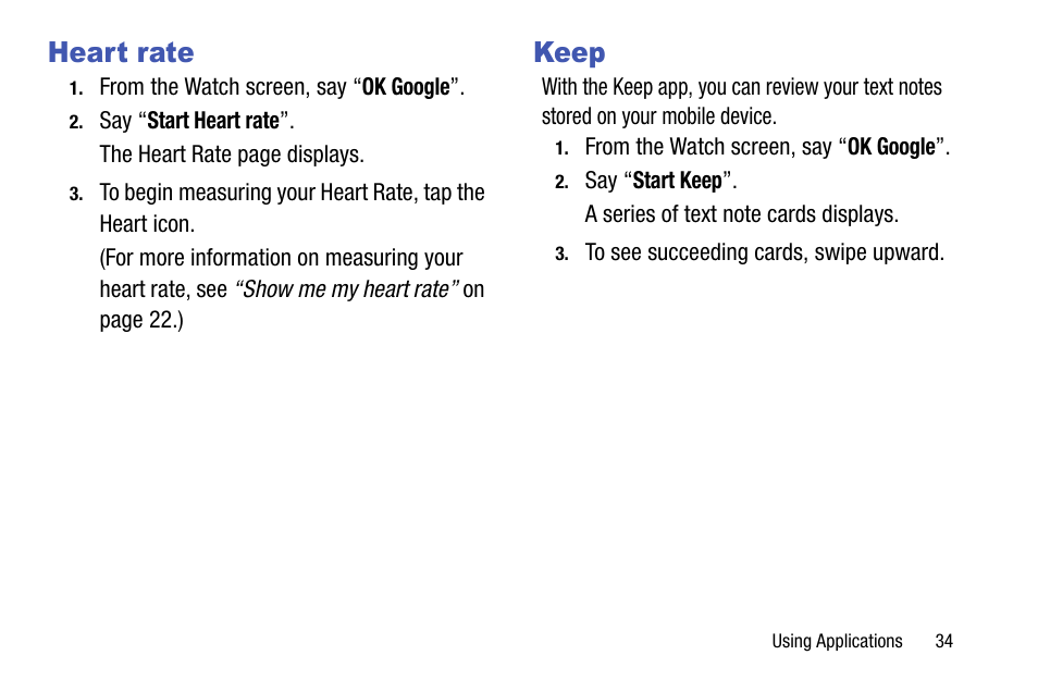 Heart rate, Keep, Heart rate keep | Samsung SM-R3820ZKAXAR User Manual | Page 39 / 49