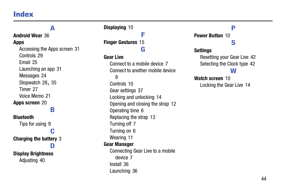 Index | Samsung SM-R3820ZKAXAR User Manual | Page 49 / 49