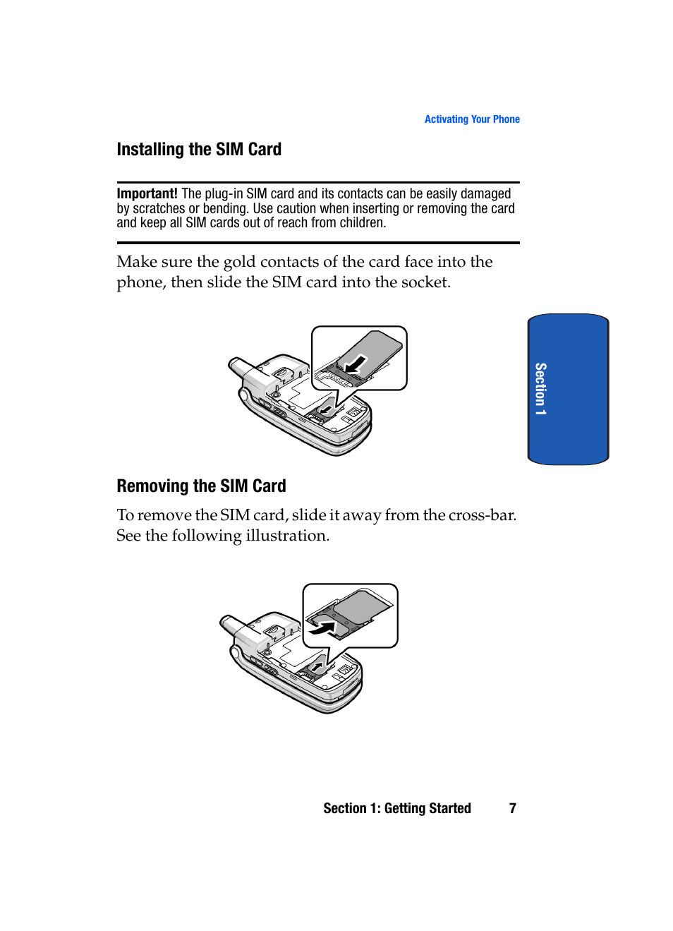 Installing the sim card, Removing the sim card | Samsung SEGD357MSACIN User Manual | Page 11 / 210