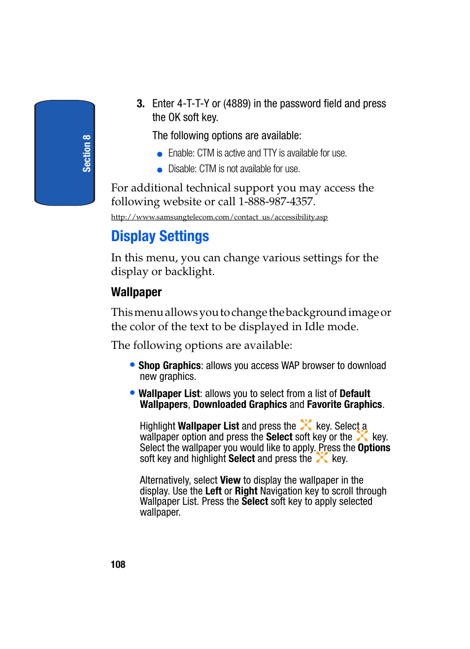 Display settings, Wallpaper | Samsung SEGD357MSACIN User Manual | Page 112 / 210