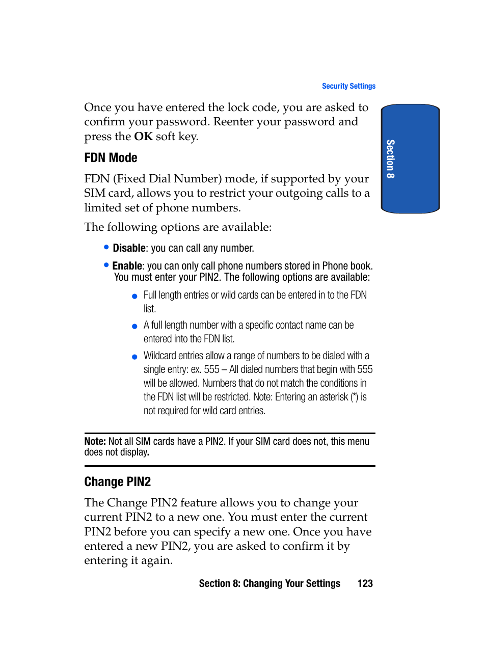 Fdn mode, Change pin2 | Samsung SEGD357MSACIN User Manual | Page 127 / 210