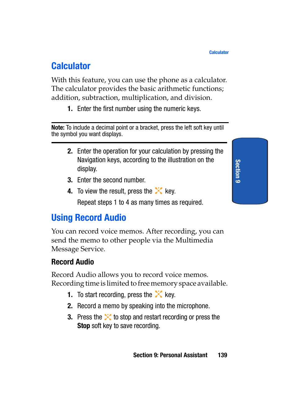 Calculator using record audio, Calculator, Using record audio | Samsung SEGD357MSACIN User Manual | Page 143 / 210