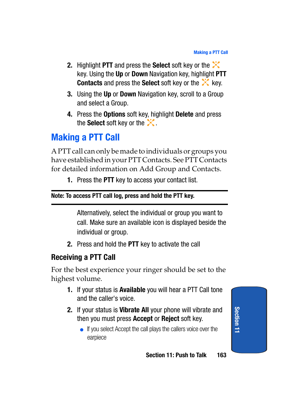 Making a ptt call | Samsung SEGD357MSACIN User Manual | Page 167 / 210