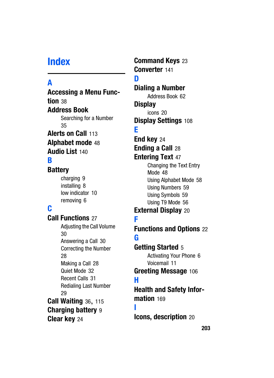 Index | Samsung SEGD357MSACIN User Manual | Page 207 / 210