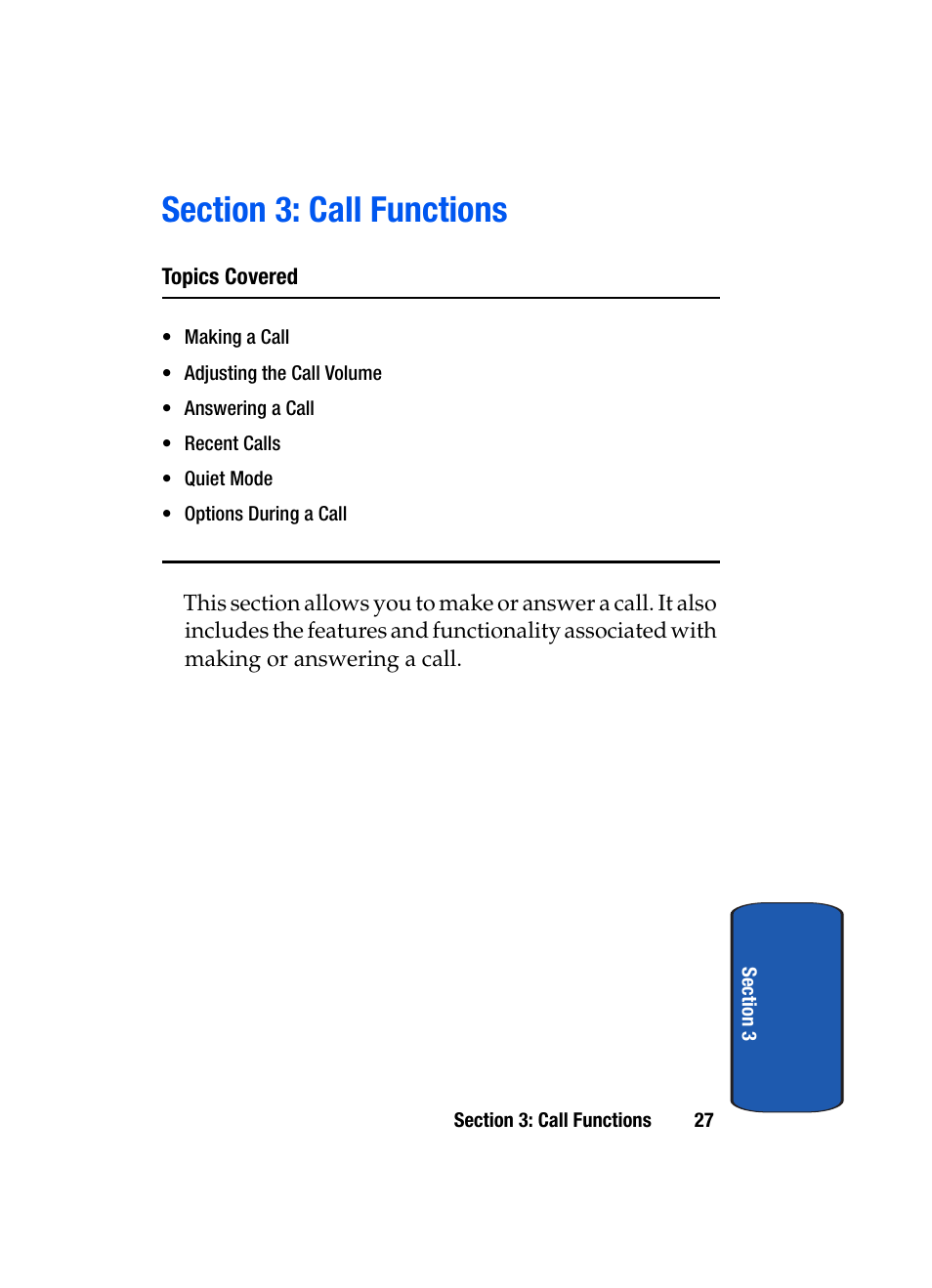 Section 3: call functions | Samsung SEGD357MSACIN User Manual | Page 31 / 210