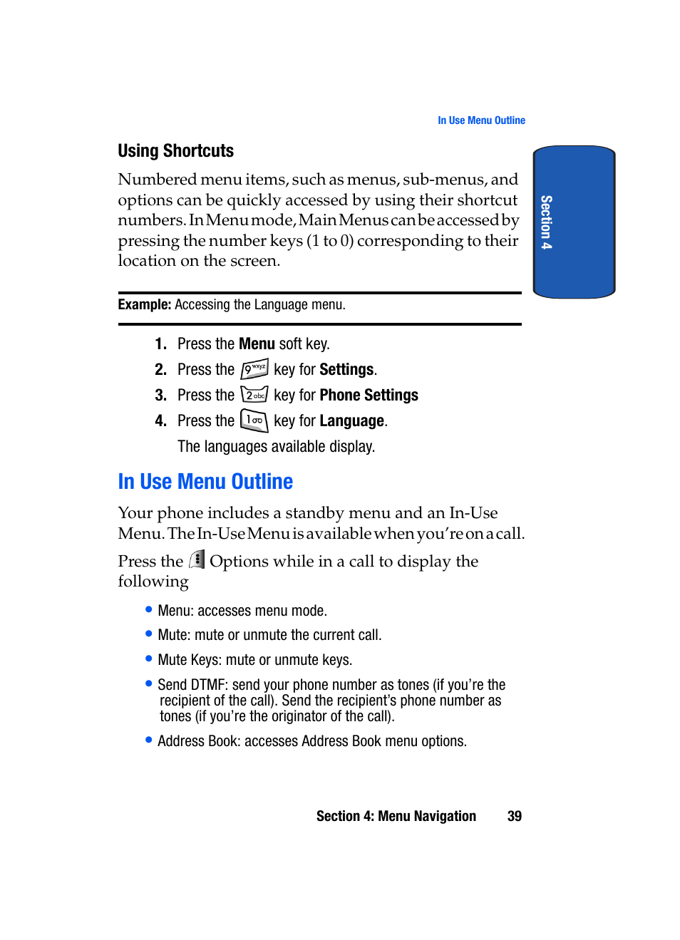 In use menu outline | Samsung SEGD357MSACIN User Manual | Page 43 / 210